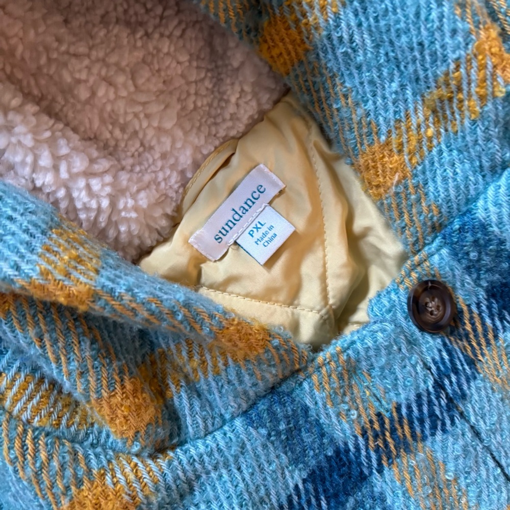 Sundance Plaid Hooded Coat Jacket Sherpa Lined PXL - Picture 7 of 7